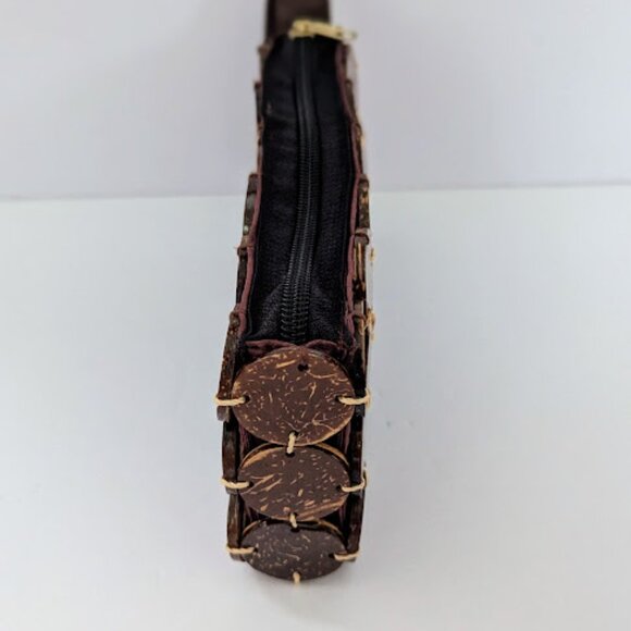 Vintage Natural Coconut Shell Zippered Clutch Wristlet with Strap - Picture 2 of 7